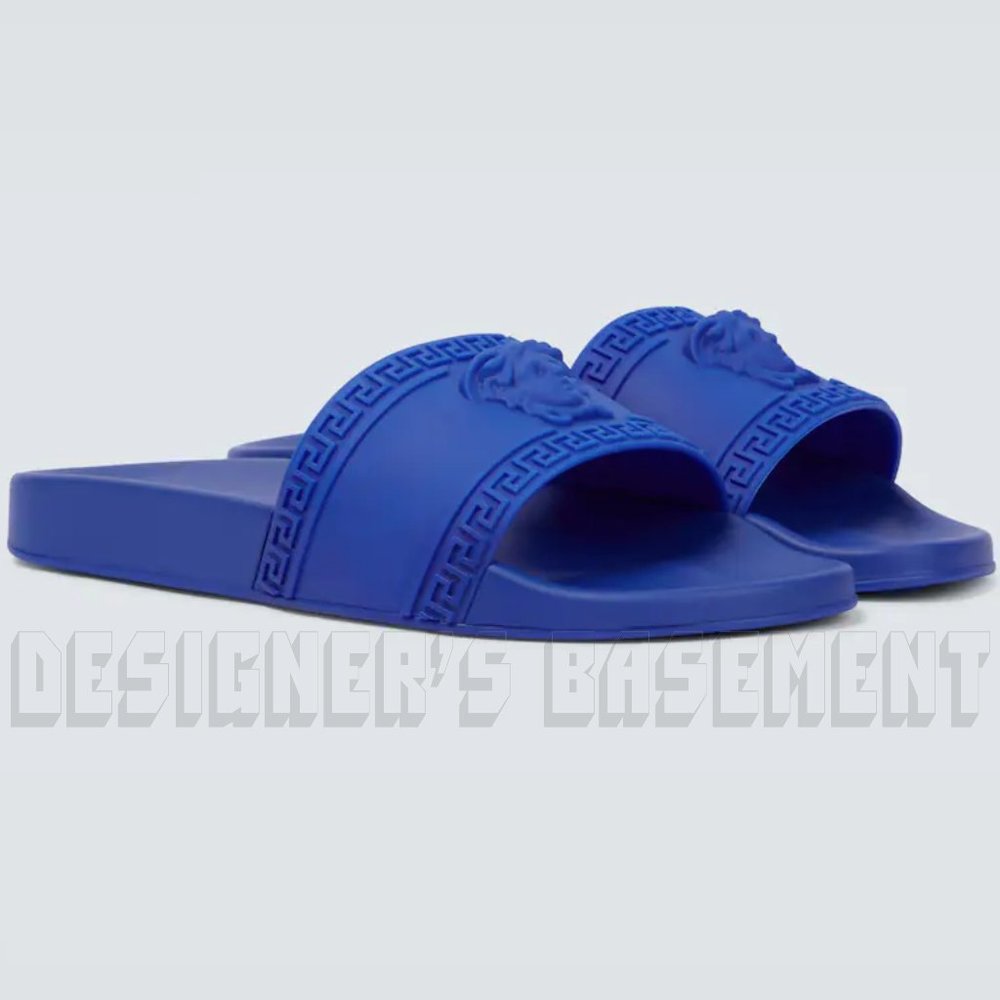 VERSACE men 41 EU - 8 US Royal Blue Rubber Medusa head FLIP-FLOP slide sandals - Picture 2 of 11